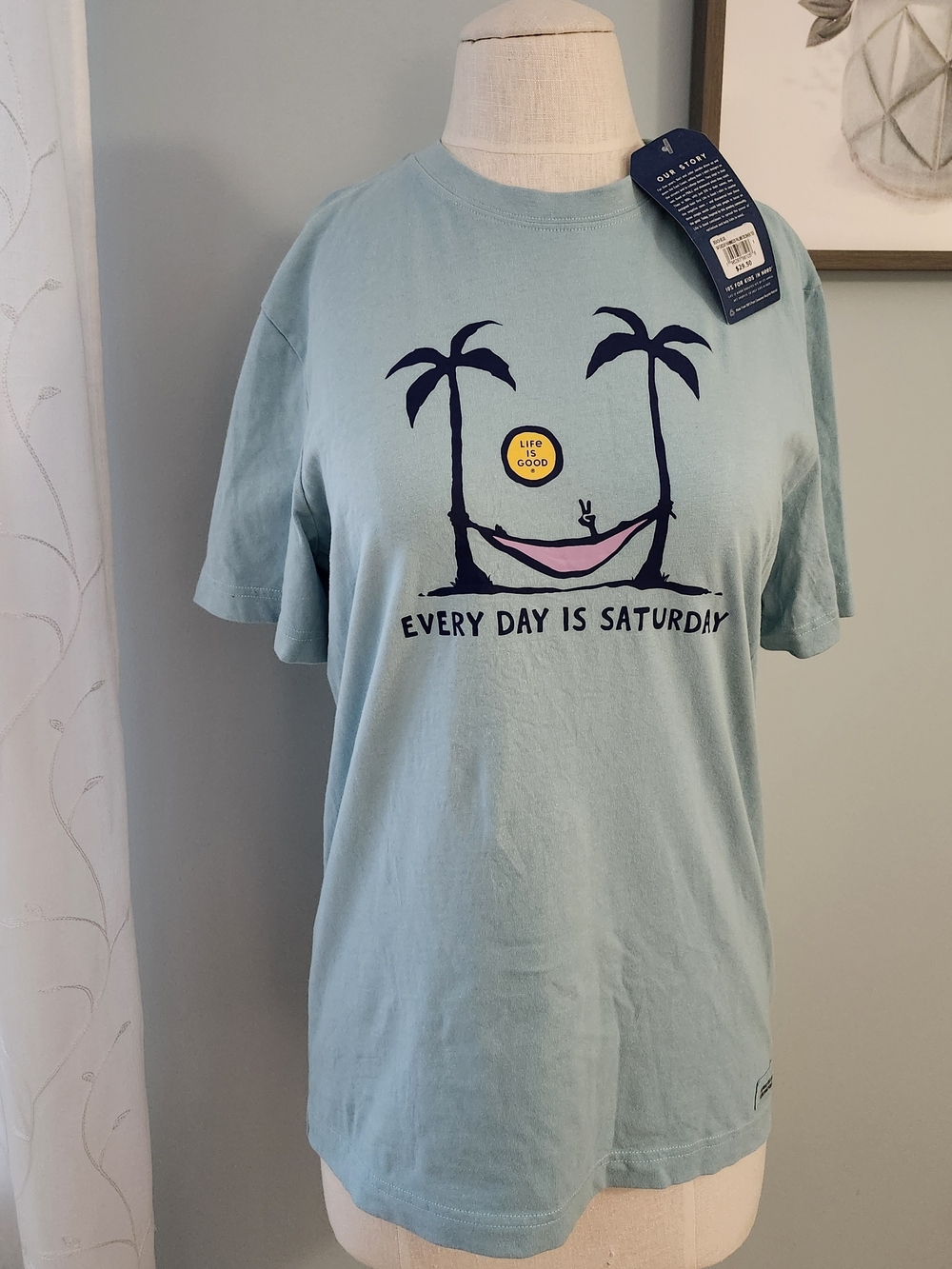 Life Is Good Light Blue Every Day Is Saturday Short Sleeve Tee Palm -  Small